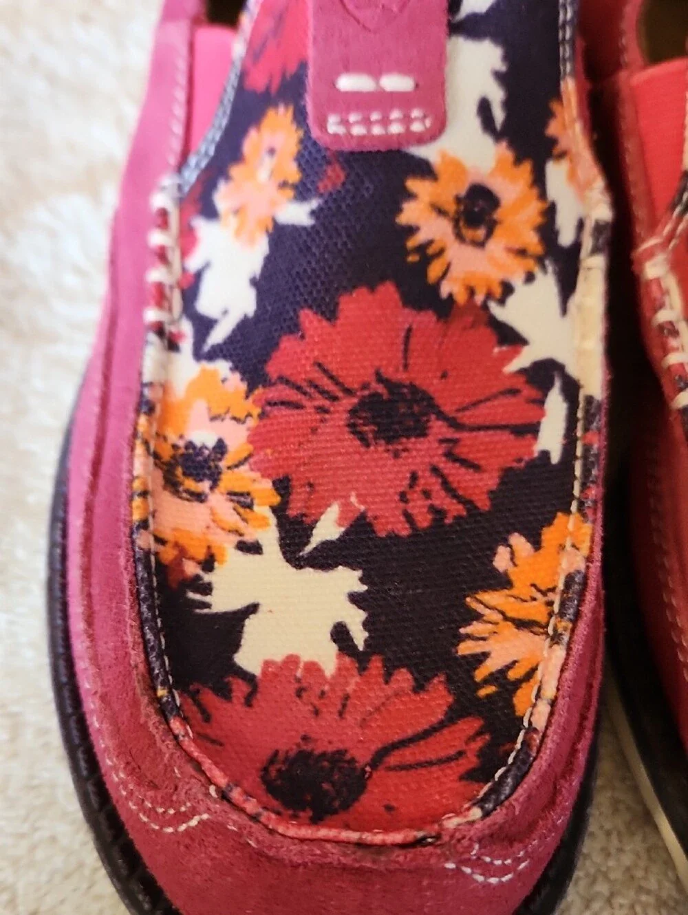 Ariat Pink Suede Floral Slip-On Moccasins